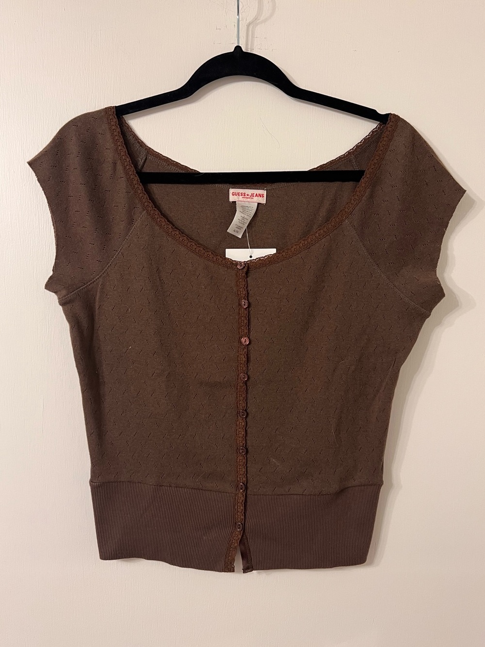 Y2K NWT GUESS DEADSTOCK BROWN POINTELLE TOP ✨